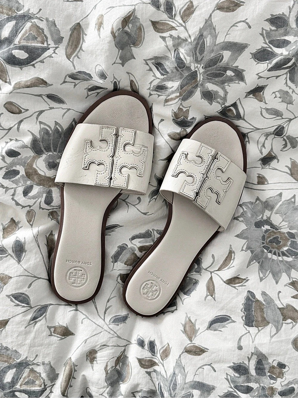 Tory Burch Double T Sport Slide Sandals White & Brown